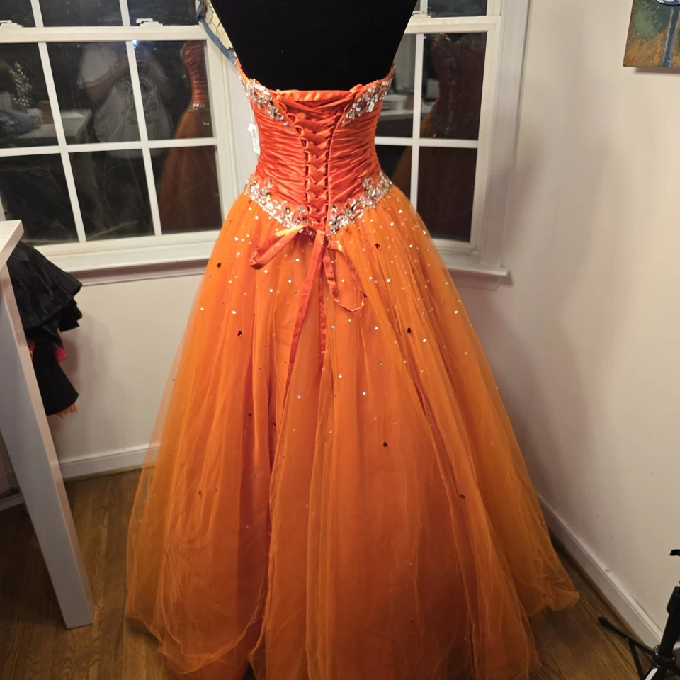 Mori Lee Strapless Corset Ballgown Quinceanera Dress Size 4 Orange Burst - Image 4 of 4