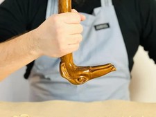 Hand Carved Wooden Dog Head Umbrella: Vintage Style Walking Stick