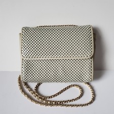 Vintage Whiting Davis White Alumesh Metal Flap Clutch Purse Interior Mirror