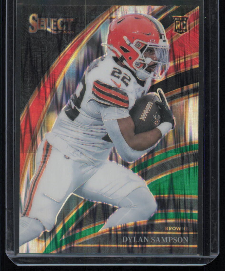 #255 2025 Panini Select Dylan Sampson Black and Green Prizm Shock RC Browns
