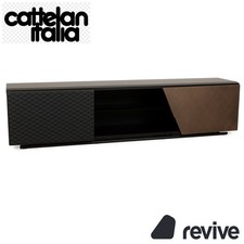Cattelan Italia Wood Sideboard Black Brown Leather Cabinet Compartment
