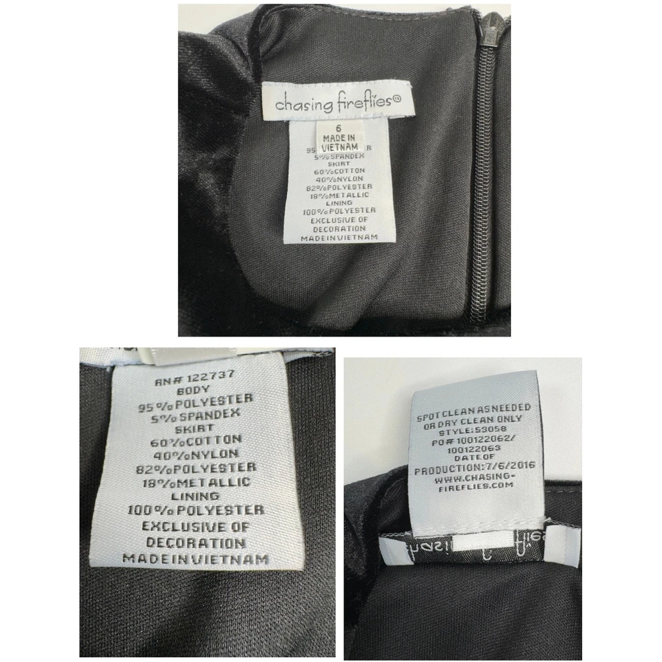 Chasing Fireflies Girls Black Velvet Dress Tiered Lace Party Holiday Size 6 - Image 4 of 4