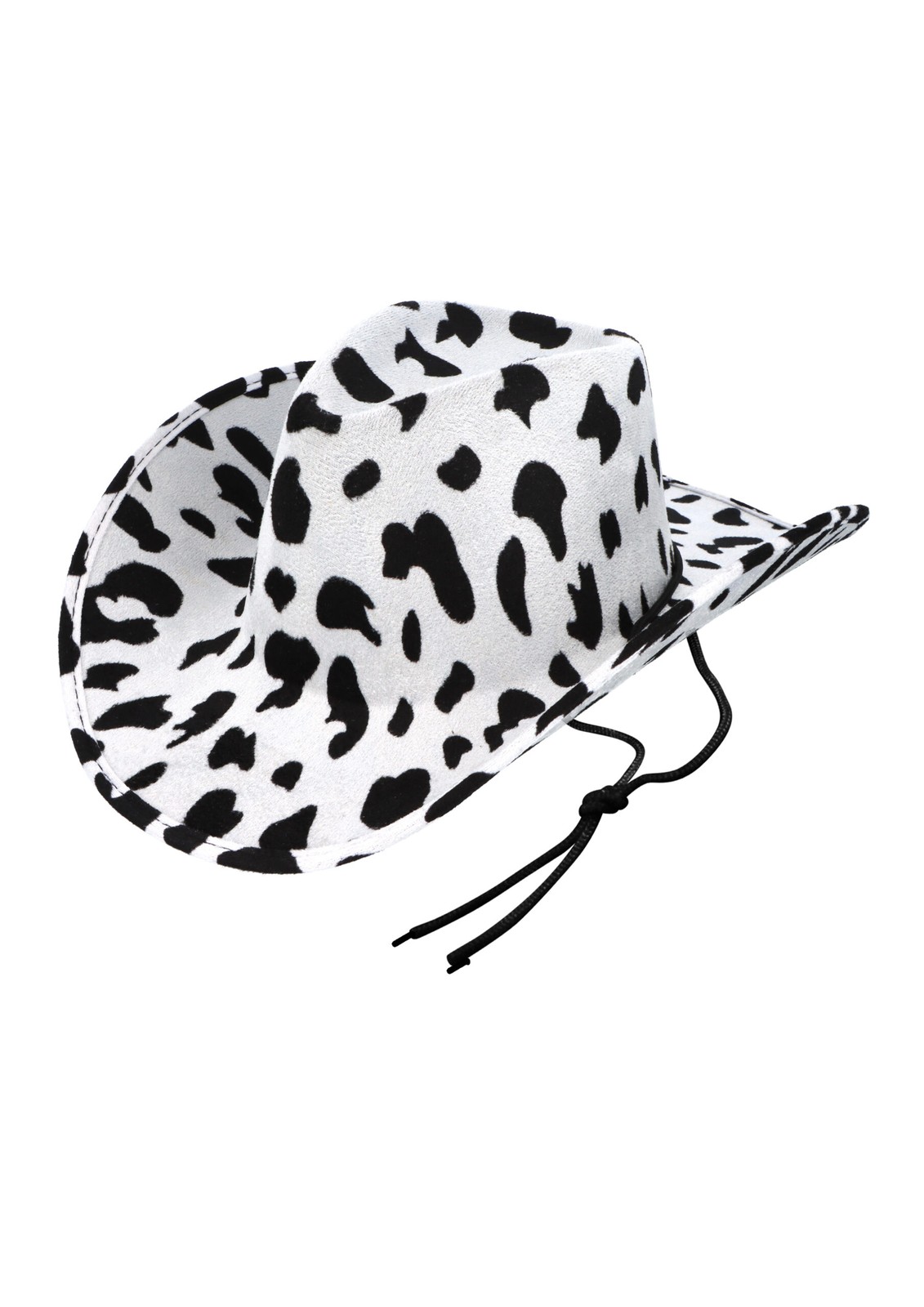 White Black Cow Print Cowboy Hat Adult Fancy Dress with Chin Cord