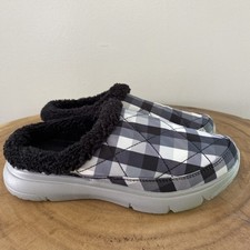 Vera Bradley Cloud Black White Plaid Faux Fur Clog Slip On Shoes Slippers SIZE 5