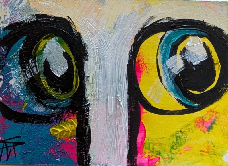 ACEO Tuxedo Cat Painting Original Expressionism Modern Art By Samantha McLean