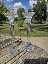 Vintage Pair Mikasa Excelsior Elegant Lead Crystal Taper Candle Sticks 10"