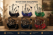 Highland Scottish Bagpipe Black Rosewood Silver Mount Tartan Piper Bagpipes Gift