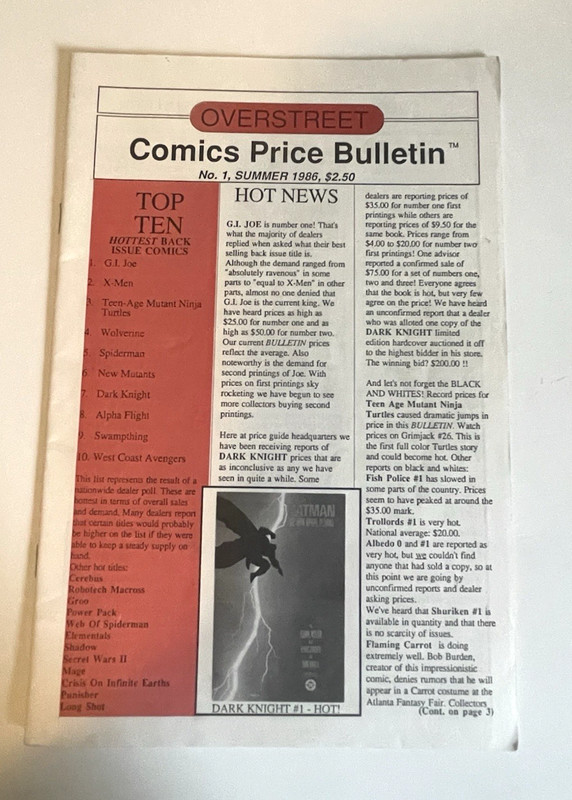 OVERSTREET Comics Price Bulletin #1, Summer 1986