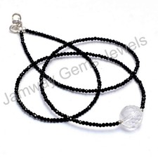 Natural Black Spinel Beaded Necklace, 2mm Black Spinel Micro Faceted Round Gem