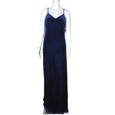 Lauren Ralph Lauren Deep Navy Blue Velvet Xtra Long, V-Neck & Back Slip Gown Sz4