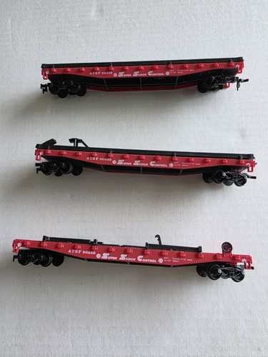 Athearn HO Santa Fe ATSF Coche Plano 90850 Lote de 3 Rojo Negro Plástico 1:87 | Condition: Used