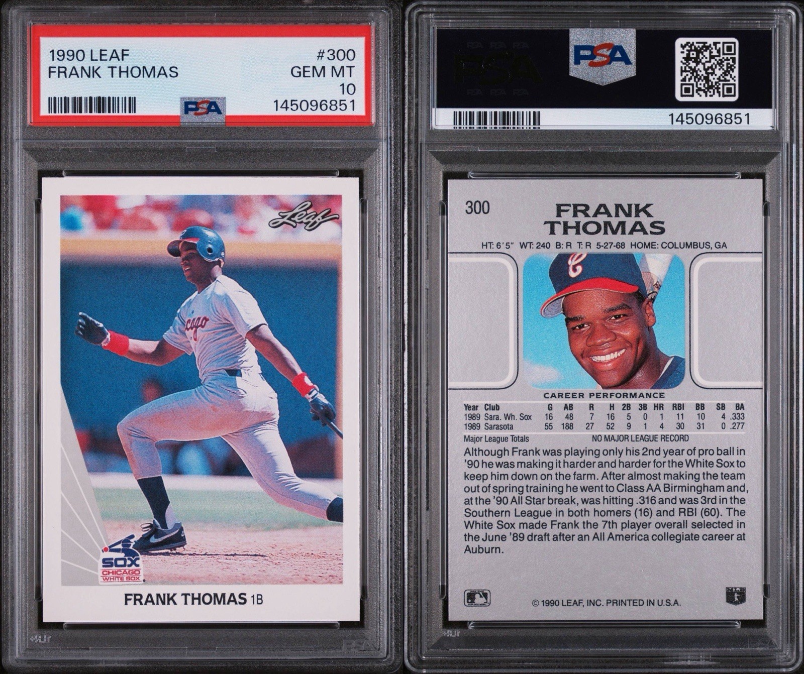 1990 Leaf - Frank Thomas #300 (RC). PSA 10 GEM MT view 3