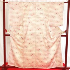Japanese Kimono 'KOMON' Silk/Pink/Flower/Vintage/Traditional/Length:162cm N0386