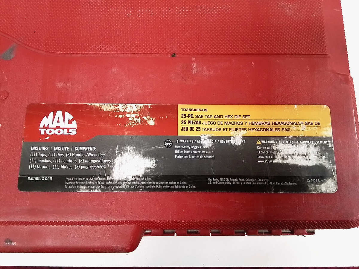 Macです。 MAC Tools TD25SAES-US 25 Piece SAE Tap And HEX Die Set | eBay