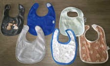 6 pc BABY BOYS BIBS PUPPY DOGS STARS TAN RAINBOWS GREEN STRIPES SOLID BLUE GRAY