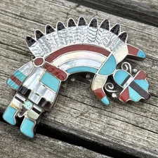 Pablita Quam Zuni Rainbowman Pendant Pin Sterling Silver Vintage Large Ki