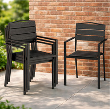Garden Dining Chairs Set 4 Outdoor Patio Armchairs Metal Deck Stacking Seat Pool