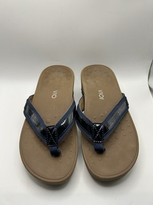 Vionic High Tide Platform Wedge Flip Flop Blue Patent Leather WomenSandal Size 6
