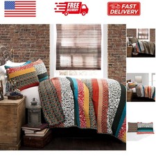 Boho Stripe Reversible Cotton Quilt 3-Piece Set, King, Turquoise  Tangerine ...