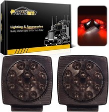 Partsam 12V Submersible Square Led Trailer Lights Smoked Red Combination Led Sto