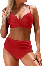 Womens Doulafass Red Push Up Bikini Large UK 12 14 Twist top, ruched bottoms