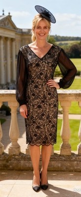 Gina Bacconi Kleid Gr. 16 Marine Spitze Abend Brautmutter Hochzeit Neu ohne Etikett