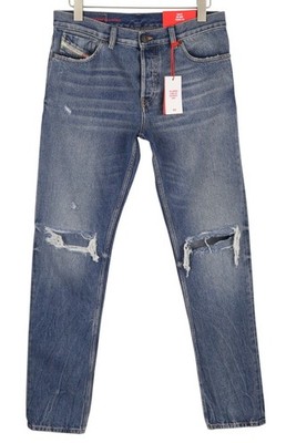 Diesel 1995 09E02 Herren Jeans W31/L30 Blau Zerrissen Slim Gerade Zip RRP375