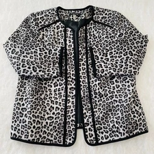 Kasper Charcoal Taupe Animal Print Open Front Blazer Jacket Size 16