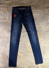 Flying Monkey Skinny Jeans Size 26 With Rose Patch Back Pocket, Gently Worn!!!
