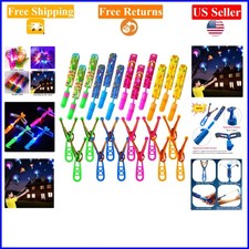 Kids LED Slingshot Toy Set 12 Helicopters  12 Launchers, Outdoor Party