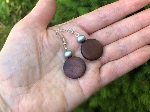Light Brown or Dark Brown Round Wooden Bead Earrings. Gold or Silver. UK Made - Picture 22 of 23