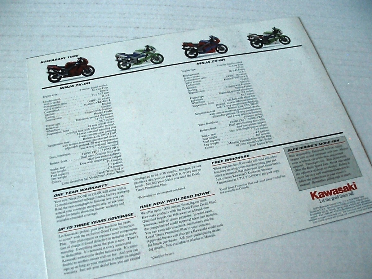 1995 Kawasaki Ninja ZX 6R & ZX 9R Motorcycle Sales Brochure 3 Page