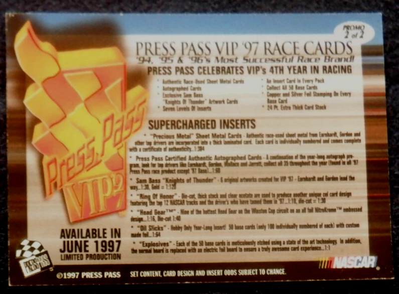 Dale Jarrett explosive race card #2 of 2 promo Press Pass VIP, 1997 - Image 2 of 4