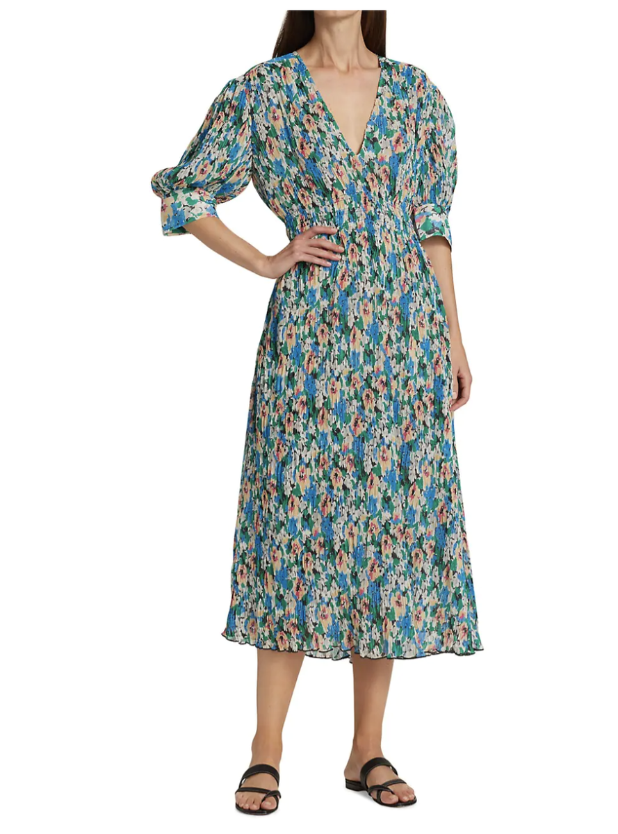 ganni georgette dress blue GANNI Floral-print georgette midi dress