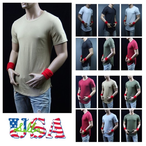 Mens T-Shirt Long Extended Casual Hip Hop Crew Neck Fashion Casual Tee Zipper - Picture 2 of 10