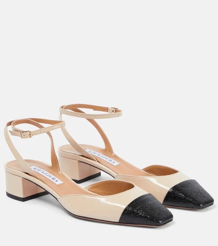 New Aquazzura Women's French Flirt 35 Beige/Black Leather Pump EU 37, US 7