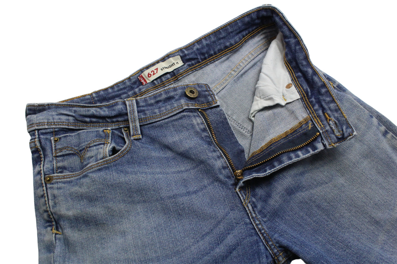 Levi's 627 Straight Fit Jeans Mens W30 L30 Whiskers Zip Fly Blue Distressed thumbnail 4