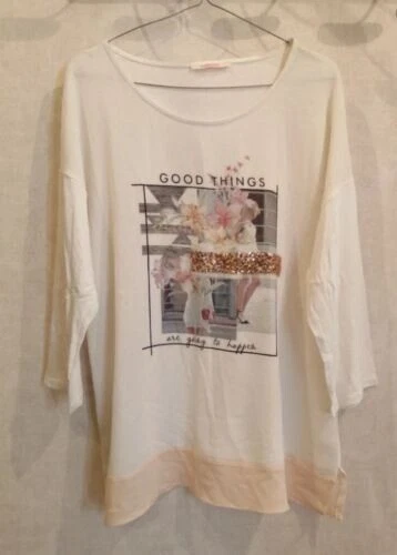 T-shirt crème sequins manches 3/4 T40 Camaïeu (2207033) Viscose  - Photo 3/4