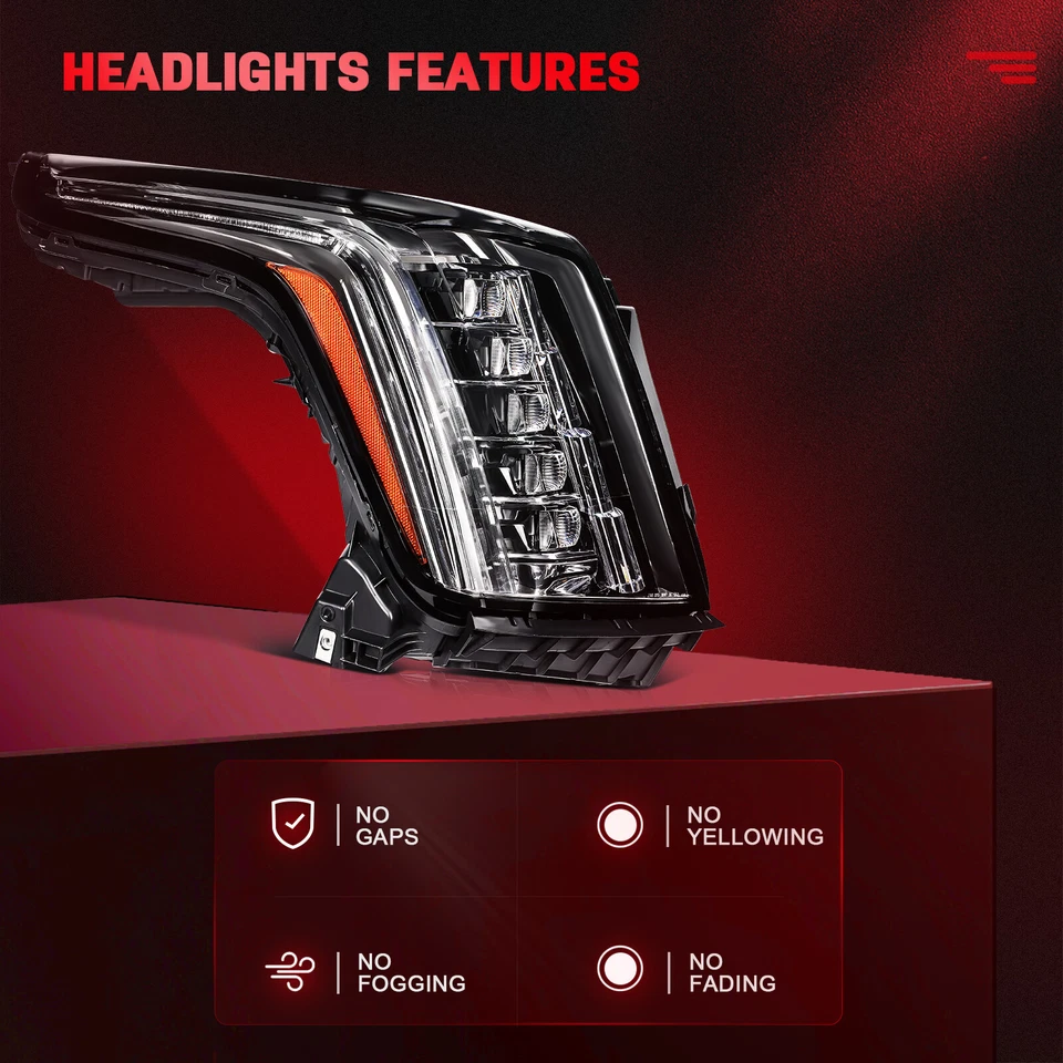 Pair Full LED DRL Headlights Assembly For 2015-2020 Cadillac Escalade ESV Foto 3 de 4