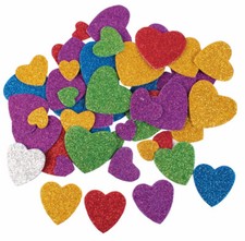 Moosgummi Herzen Glitzer, Glitter selbstklebend 60 St&uuml;ck