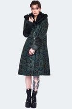 Snake Pattern Faux Fur Coat Green Unisex Goth Punk Emo Alternative Gothic Button