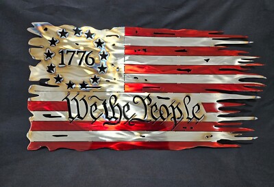 We the People 1776 Tattered American Flag, Stainless Steel, American Flag