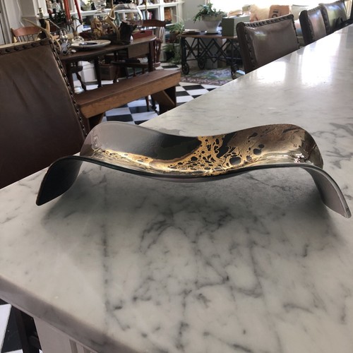 Eveline Schumann art glass bowl, platter 22kt gold wash with grays and purples - Picture 9 of 12