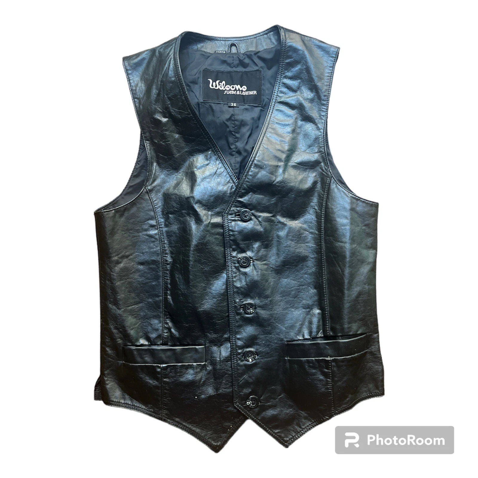 Leather Bikers Vest 36 Button Front by Wilsons Suede & Leather