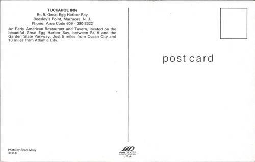 PostcardcTuckahoe Inn Egg Harbor Bay New Jersey Chrome - Picture 2 of 2