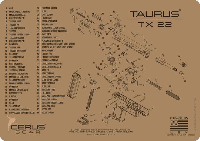 Taurus TX 22 Schematic Handgun Mat FDE | eBay