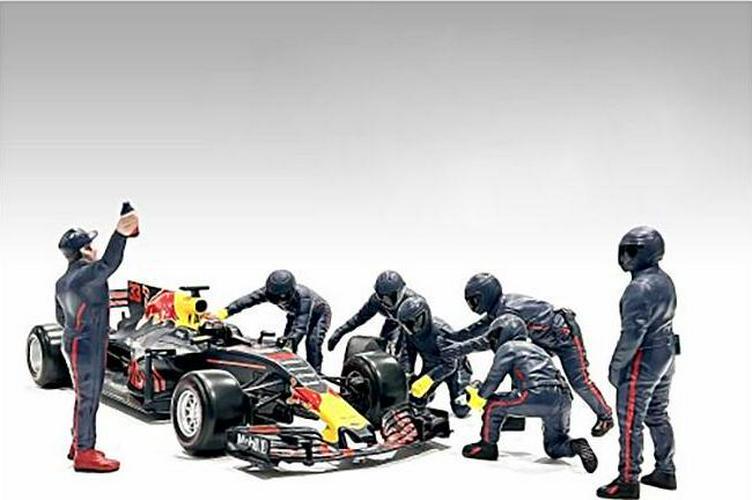 Formula One F1 Pit Crew 7 Figure Set Team Blue Release III for 1