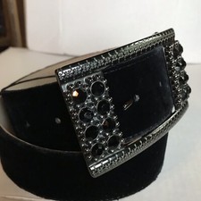 NWOT Chicos 2" Wide Black Velvet Leather Belt Sz Small Embellished Buckle 29-33