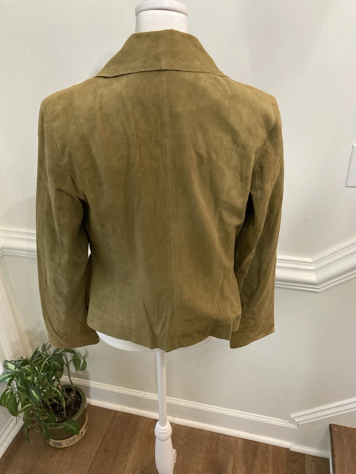 Chaqueta de cuero vintage Jones New York tostado/verde, para mujer, talla pequeña mediana Foto 3 de 4