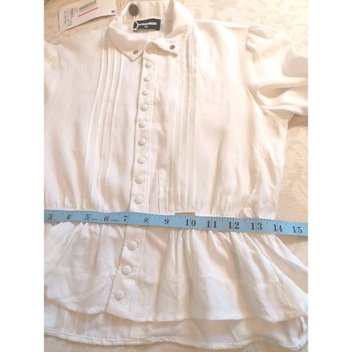 NEW! Dsquared2 White Blouse Ruffle Hem Button Down Long Sleeve Top Girls Sz 16 - Picture 6 of 12
